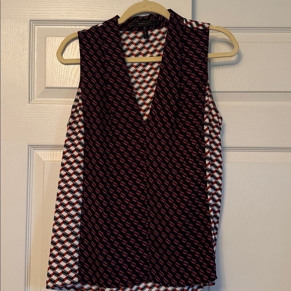 BCBG Black and Red Geometric Blouse